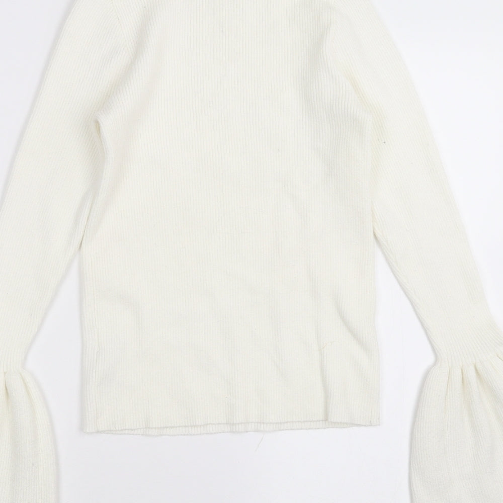 FOREVER 21 Womens White Pullover Jumper Size L - flared sleeves