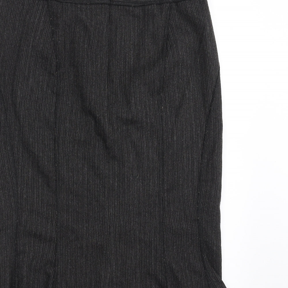 Brand and care label for Mexx women’s grey striped straight & pencil skirt, size UK 10