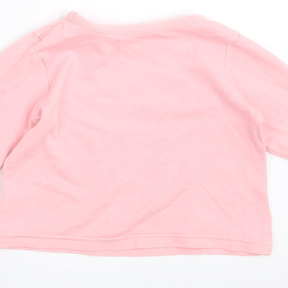 Brand and care label for Dylan George girls’ pink basic t-shirt, size 6-9, months - smile