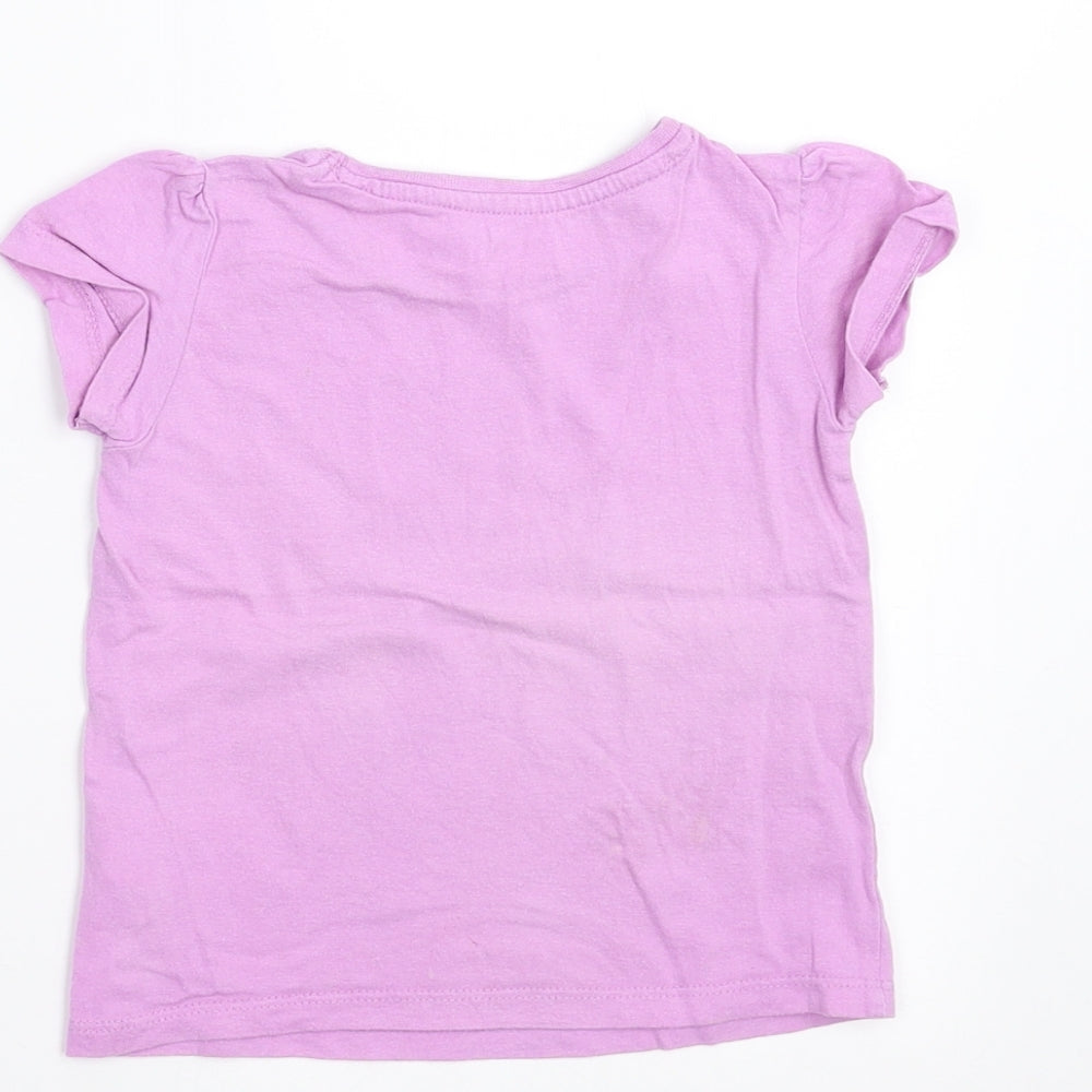 Brand and care label for Primark girls’ purple basic t-shirt, size 12-18, months - fun and sun shine