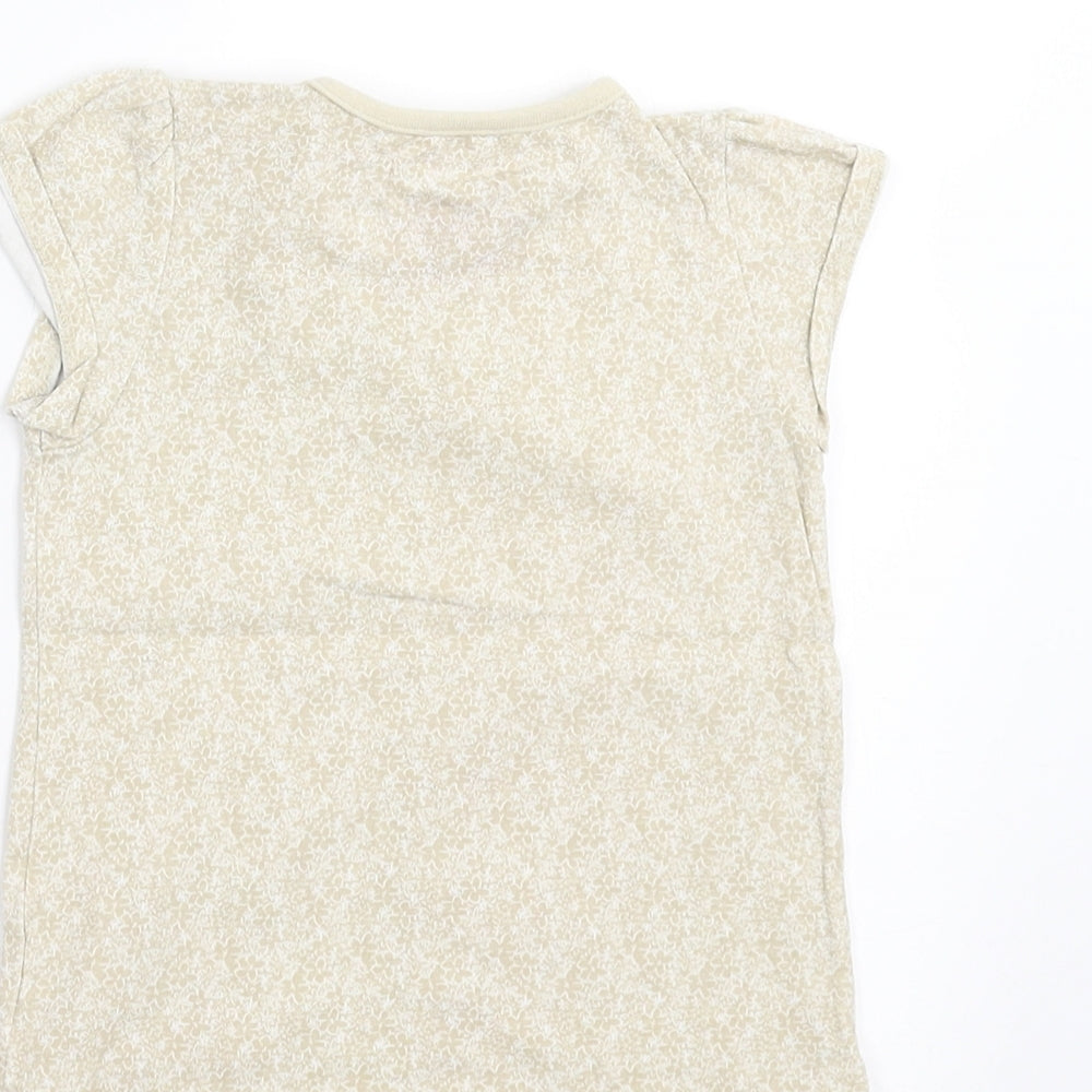 Brand and care label for TU girls’ beige floral basic t-shirt, size 9-12, months - embroidered detail