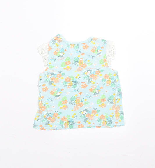 Nutmeg Girls Green Floral Basic T-Shirt Size 9-12 Months - Crochet Sleeve Detail