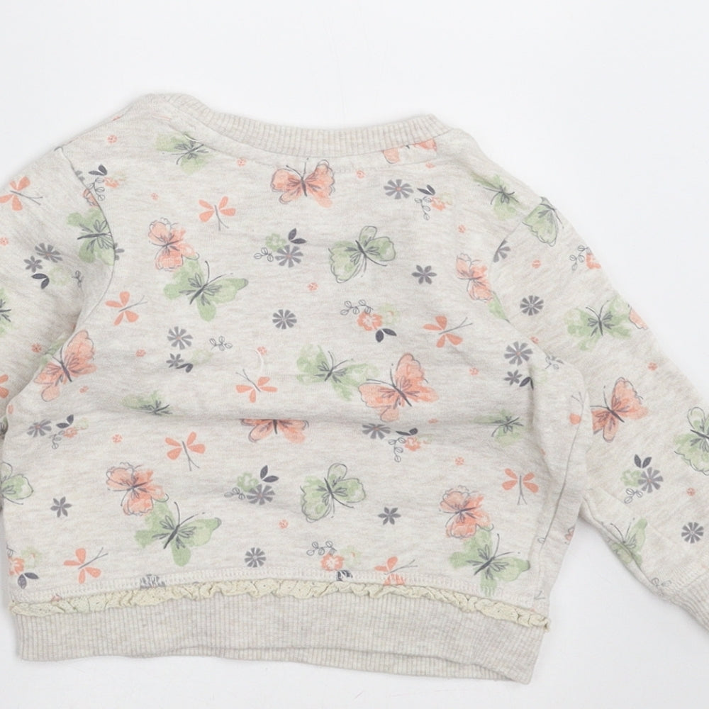 Brand and care label for George girls’ beige floral jumper, size 9-12, months - i am so happy today