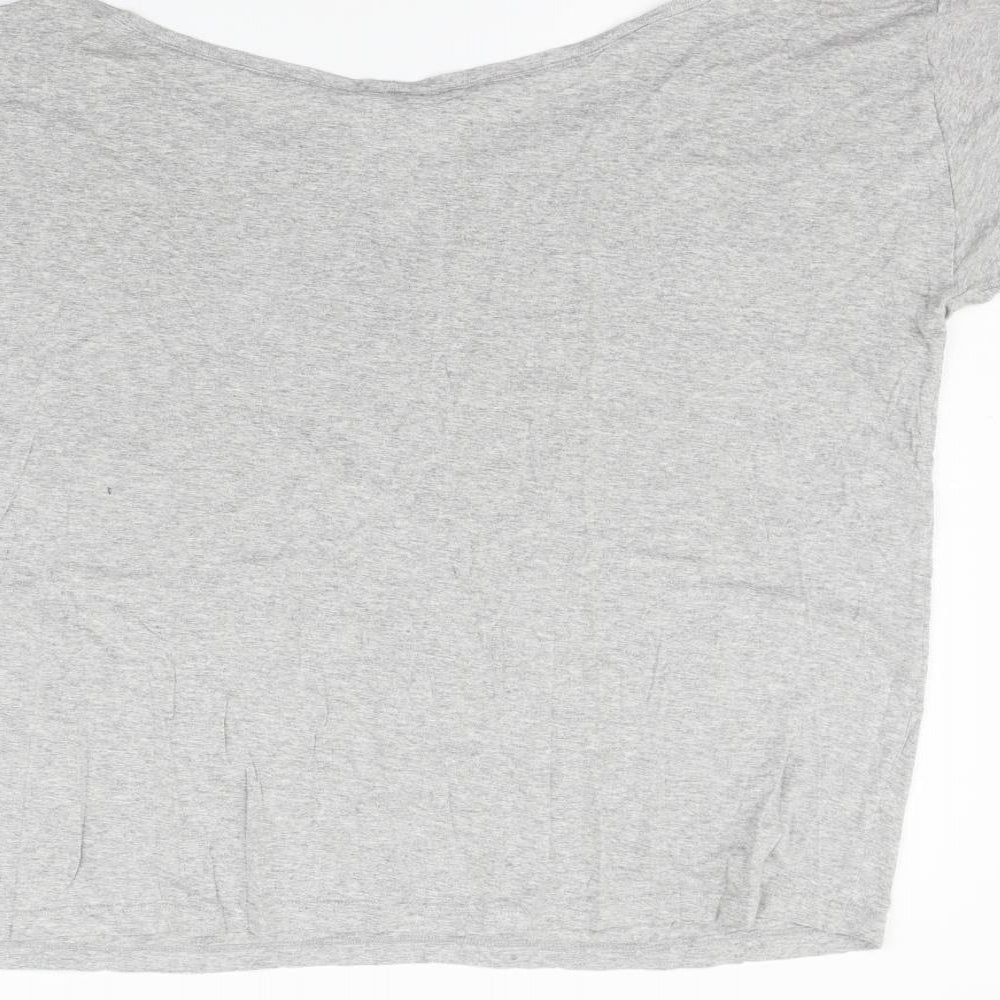 Brand and care label for ASOS women’s green basic t-shirt, size UK 14