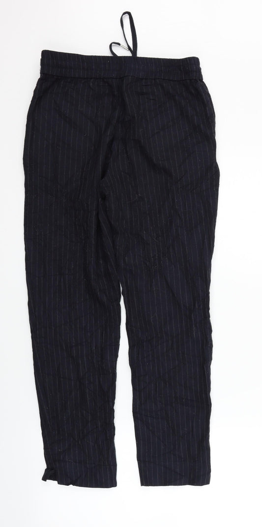 H&M Womens Black Striped Trousers Size 8 L26 in