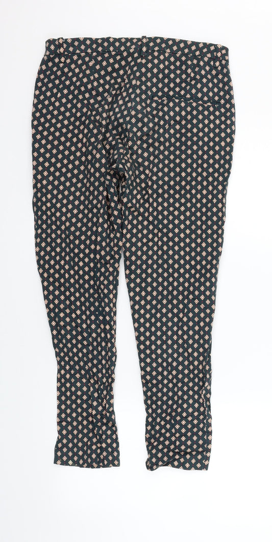 H&M Womens Green Geometric Trousers Size 12 L27 in