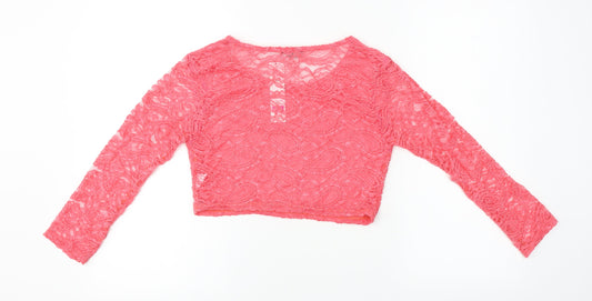 Stirling Womens Pink Floral Cropped T-Shirt Size M