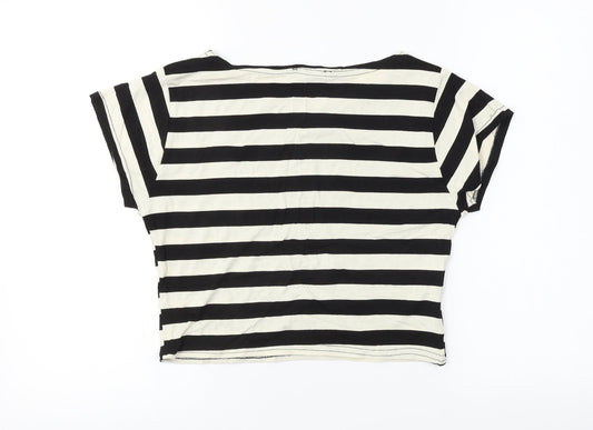 MOLLIE Womens White Striped Basic T-Shirt Size M