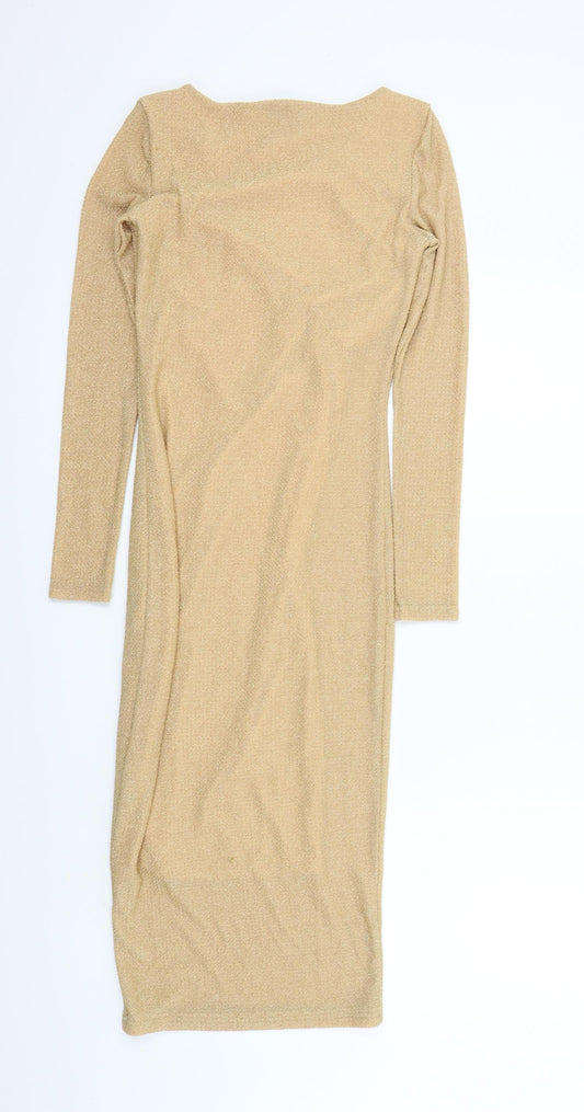 Topshop Womens Gold A-Line Size 8 - sparkle detail
