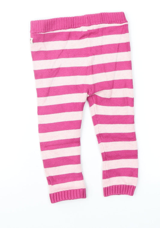 John Lewis Girls Pink Striped Knit Jogger Trousers Size 9-12 Months
