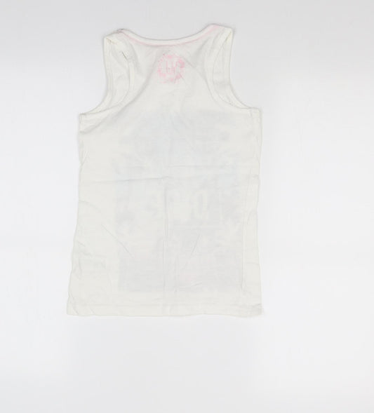 Y.D Girls White Basic Tank Size 10 Years - beach print