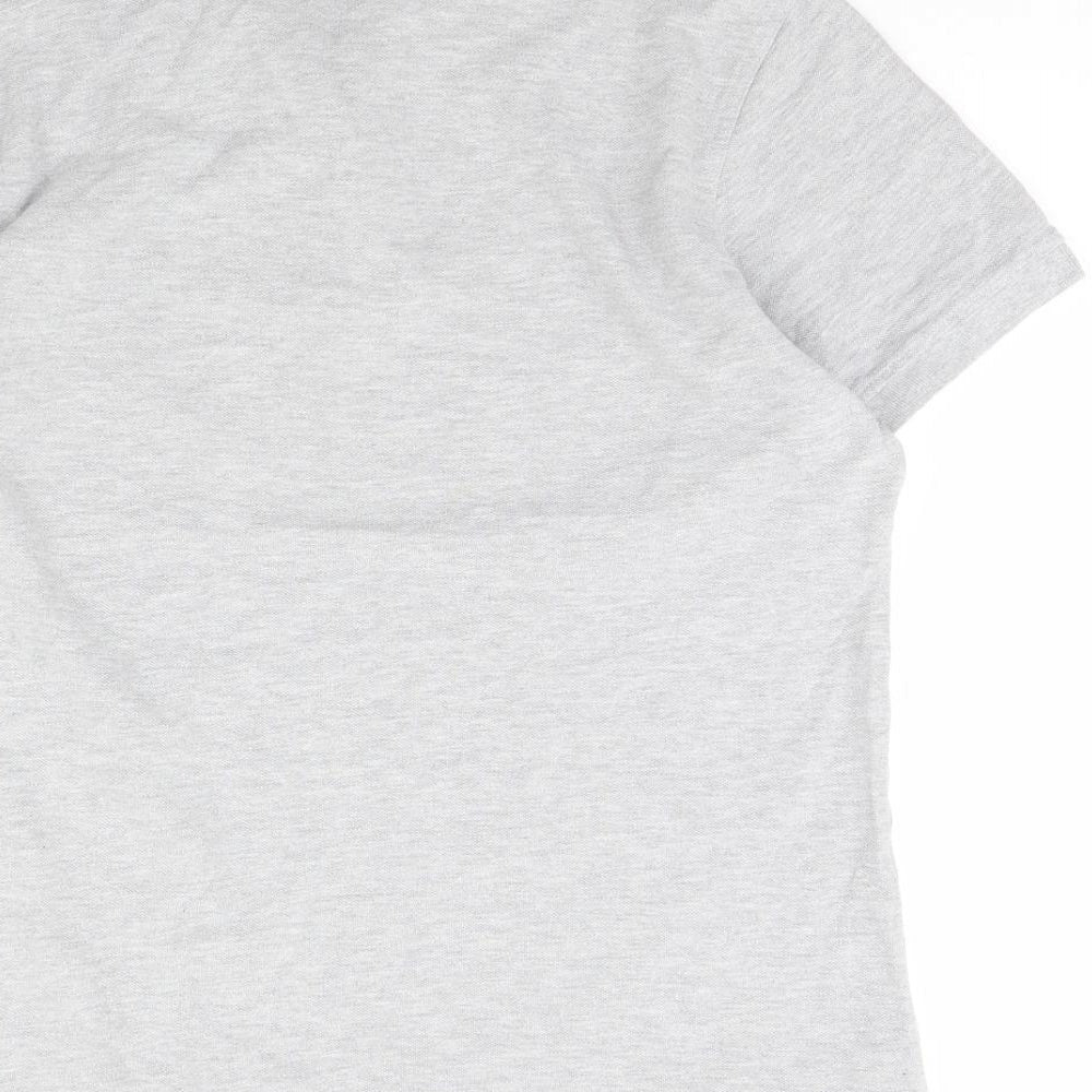 Brand and care label for Acw85 men’s grey polo, size M