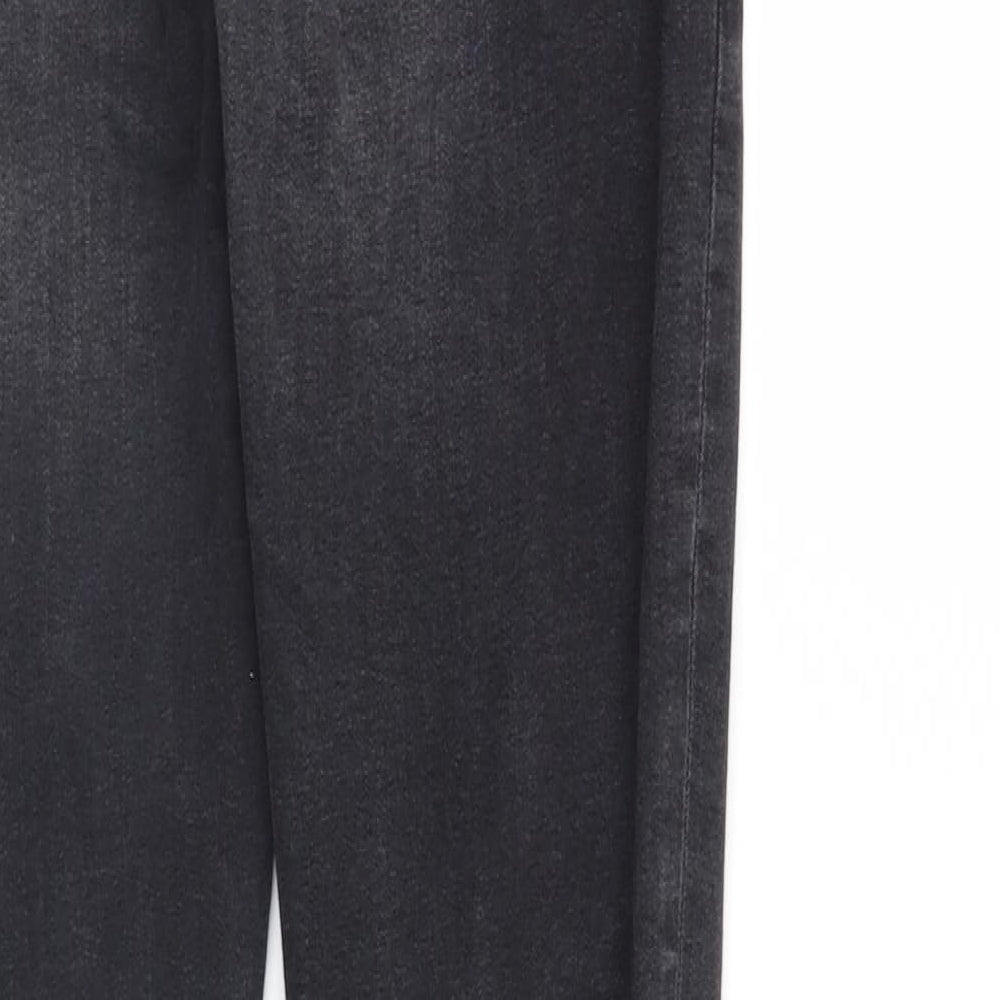 Brand and care label for Denim & Co. women’s black denim tapered jeans, size UK 10, 28-inch leg
