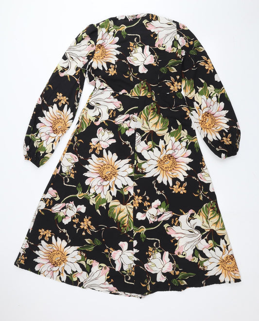SheIn Womens Black Floral A-Line Size XS