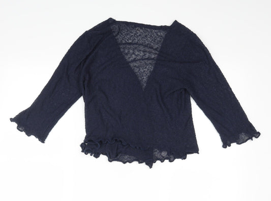 Text Womens Blue Basic Blouse Size S