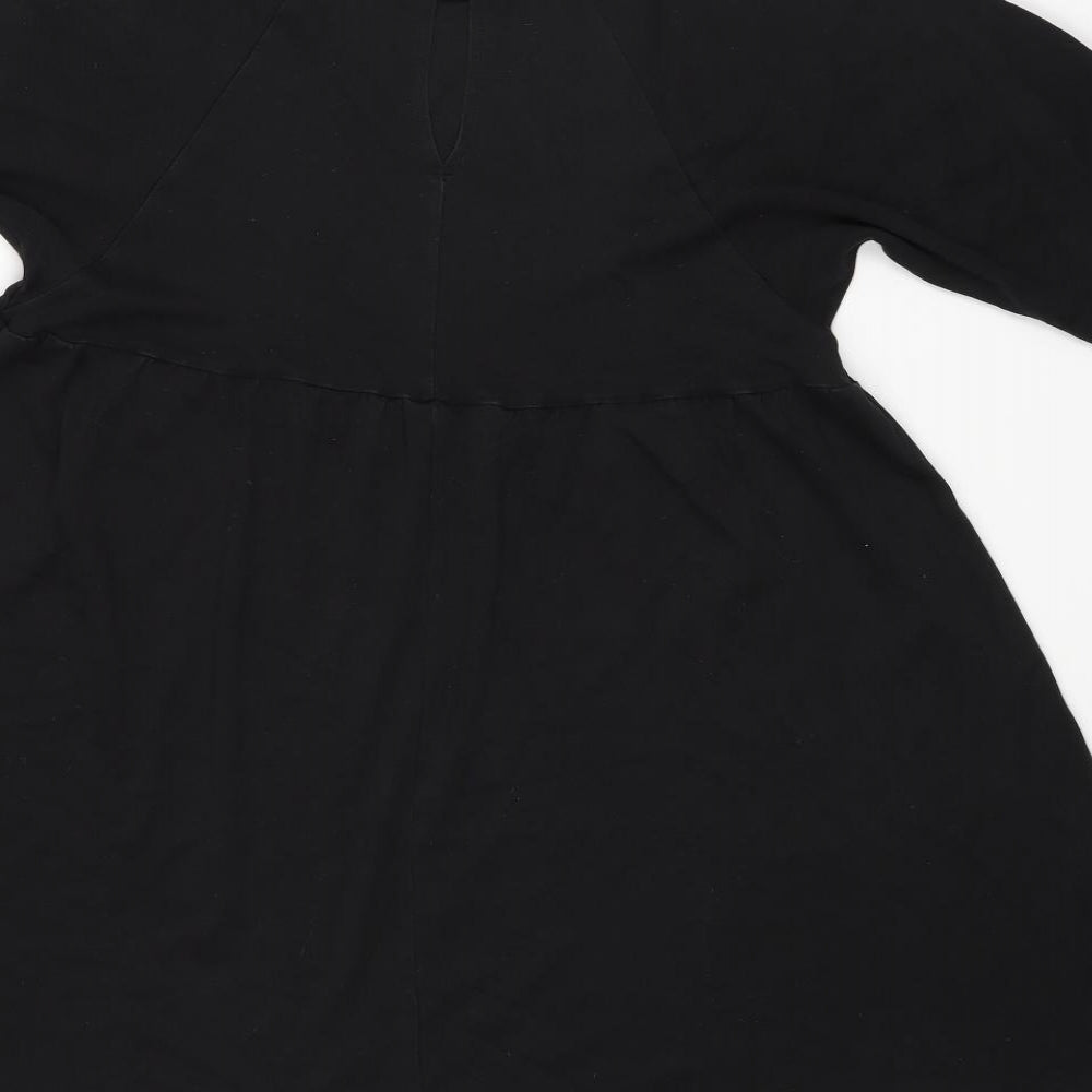 Brand and care label for ASOS women’s black rayon a-line, size UK 10