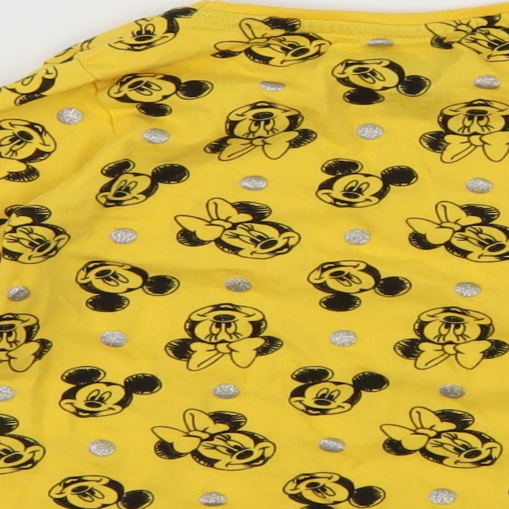 Brand and care label for Disney girls’ yellow animal print basic t-shirt, size 2, years - minnie