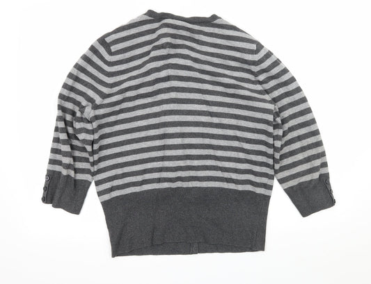 Debenhams Womens Grey Striped Knit Cardigan Jumper Size 16
