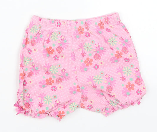 Mini Mode Girls Pink Floral Cropped Trousers Size 9-12 Months