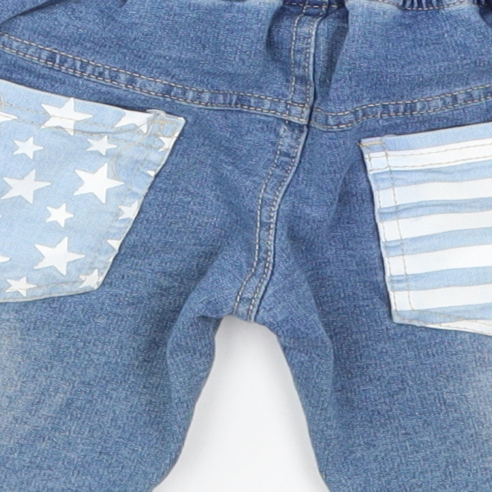 Brand and care label for Super Brother boys’ blue denim cropped jeans, size 18-24, months - university a