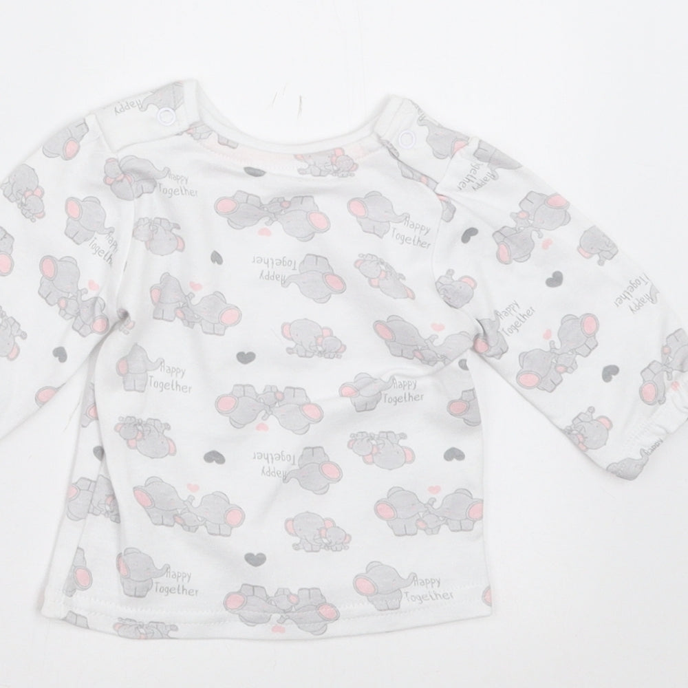 Ergee Girls White Basic T-Shirt Size 0-3 Months - Elephant Print