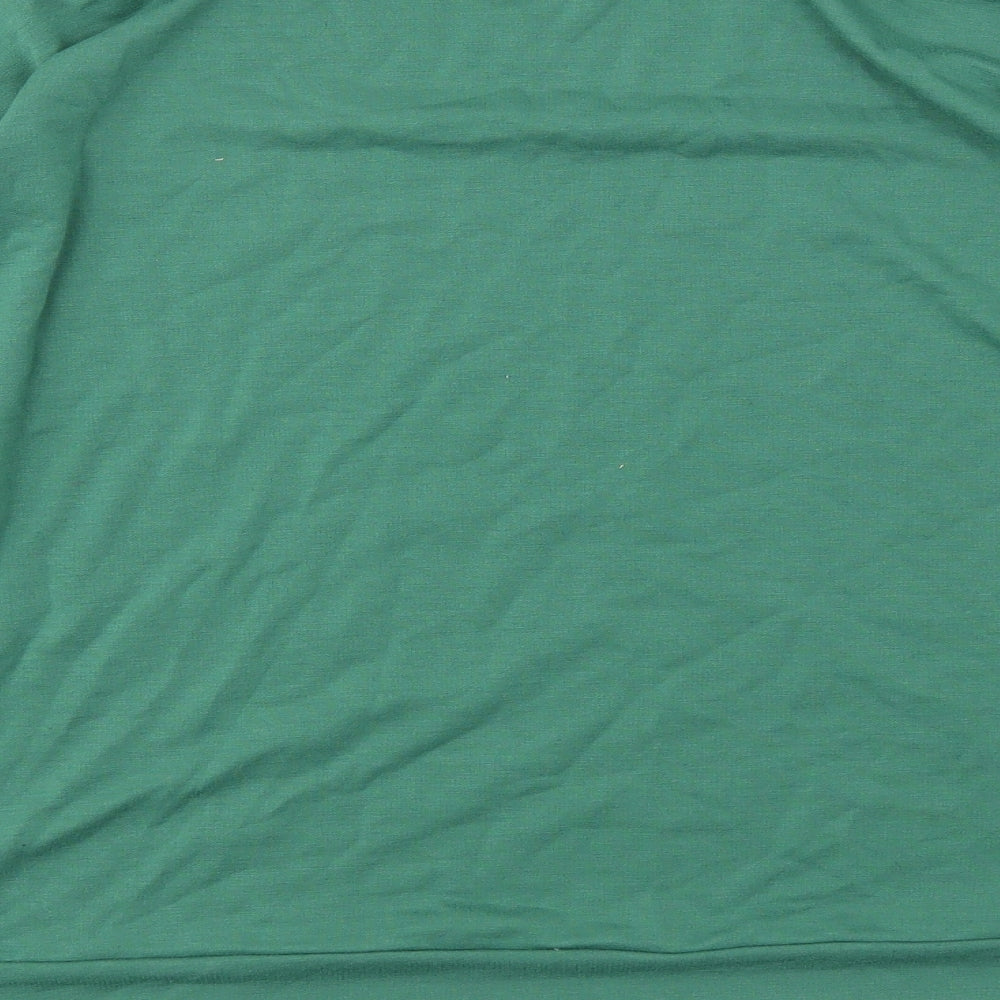 Brand and care label for Missguided women’s green jumper, size UK 12