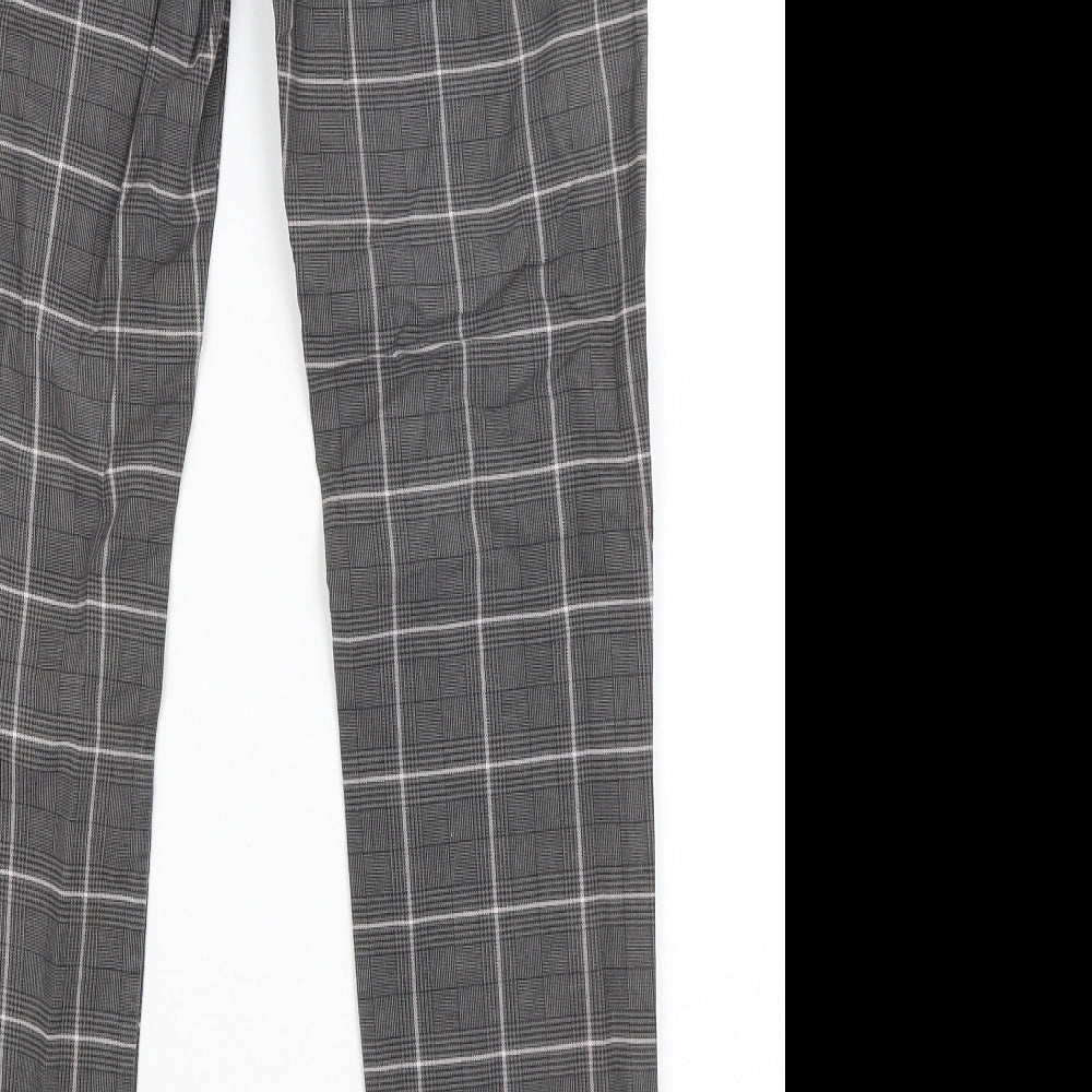 Brand and care label for Toffee women’s grey plaid trousers, size S, 27.5-inch leg