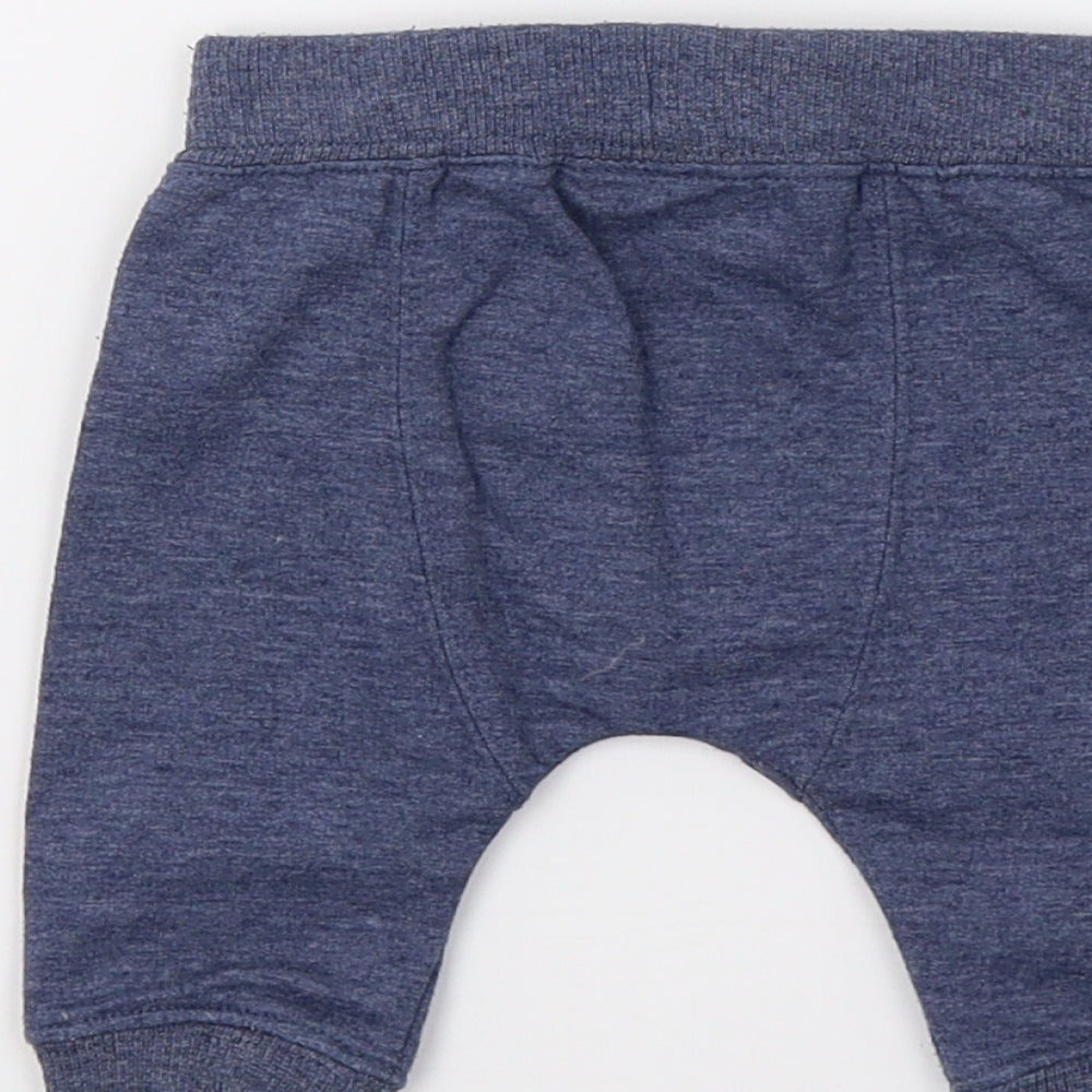 Brand and care label for F&F Baby Blue Jogger Trousers, size 0-3, Months