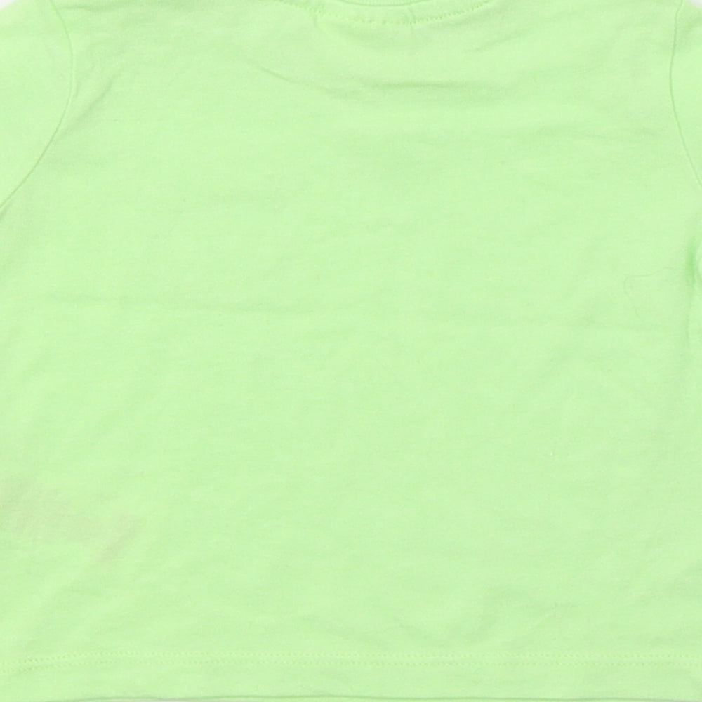 Brand and care label for F&F Baby Green Jersey Basic T-Shirt, size 0-3, Months
