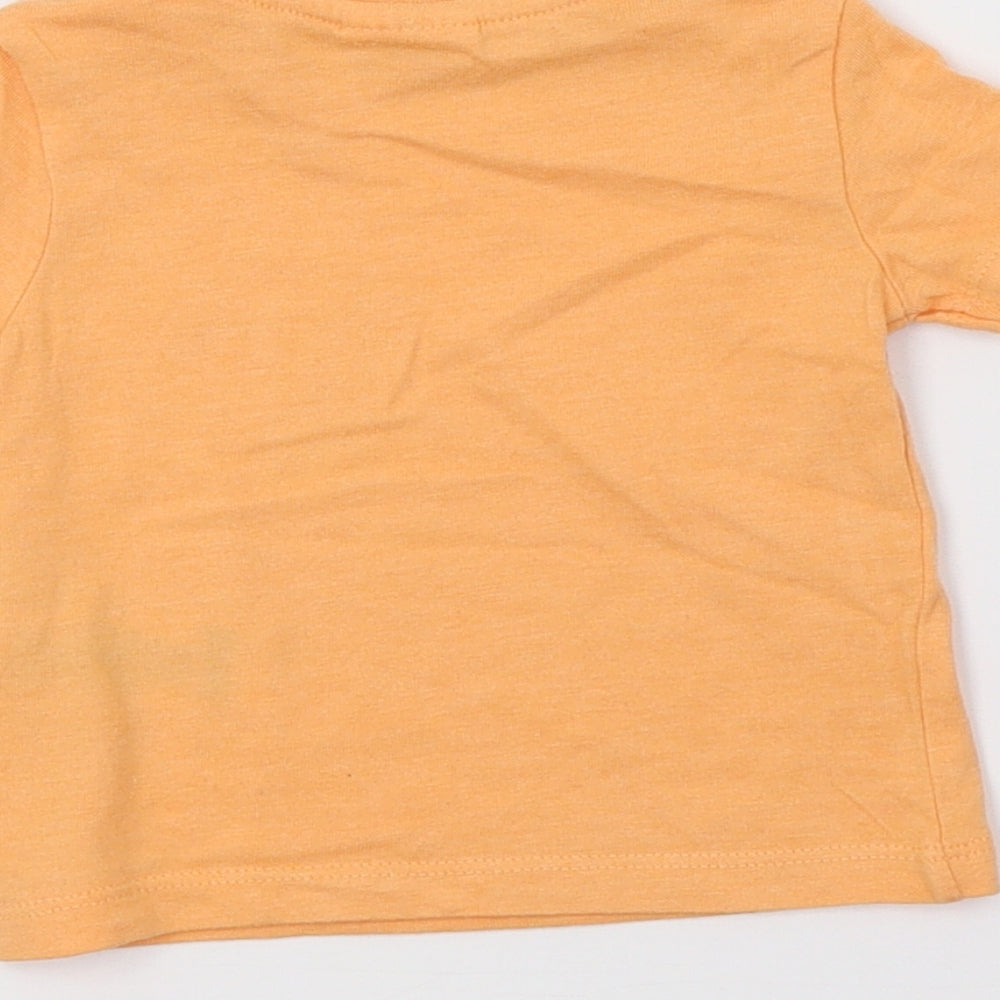 Brand and care label for F&F Baby Orange Jersey Basic T-Shirt, size 0-3, Months