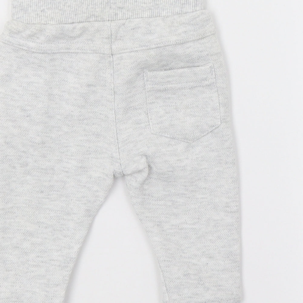Brand and care label for F&F Baby Grey Jersey Jogger Trousers, size 0-3, Months