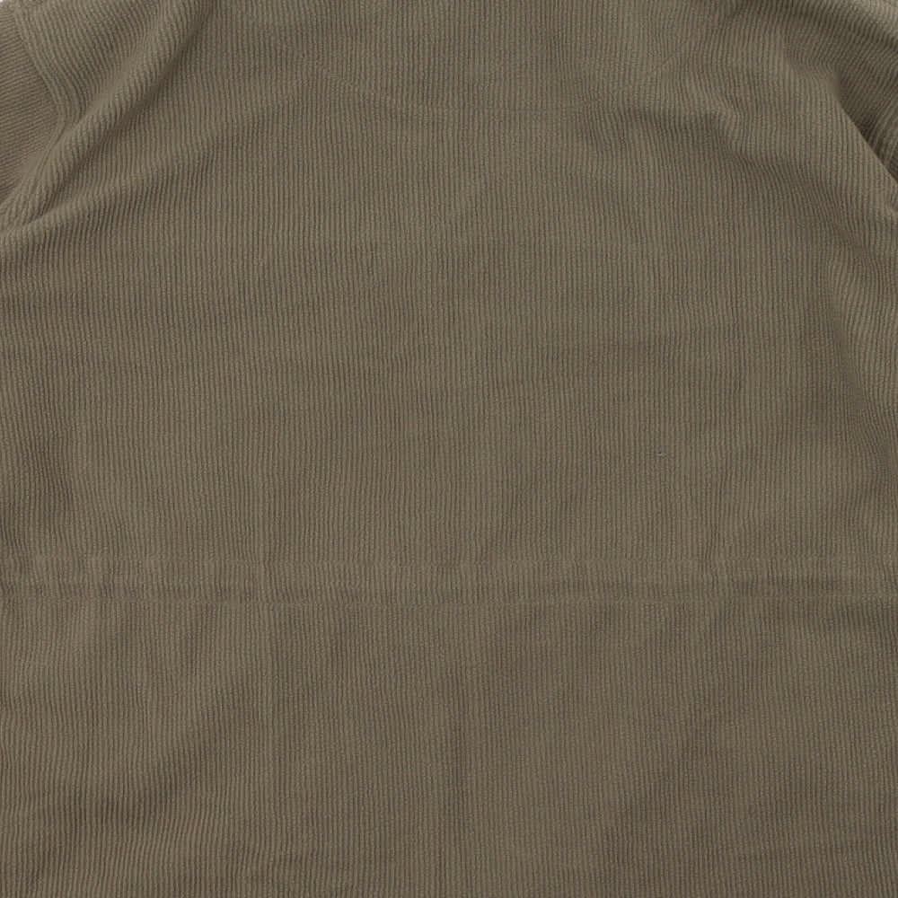 Brand and care label for BM men’s brown fleece full zip sweatshirt, size L