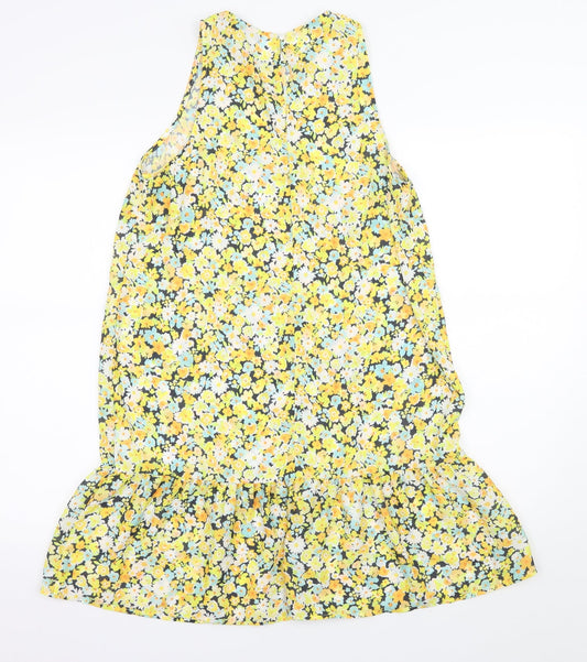 Boohoo Womens Yellow Floral A-Line Size 10