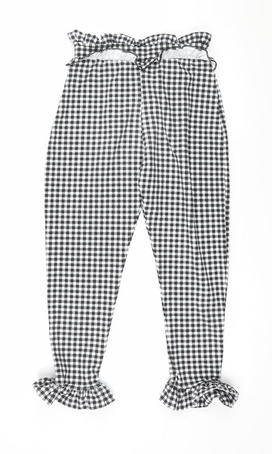 PRETTYLITTLETHING Womens Grey Check Trousers Size 8 L22 in
