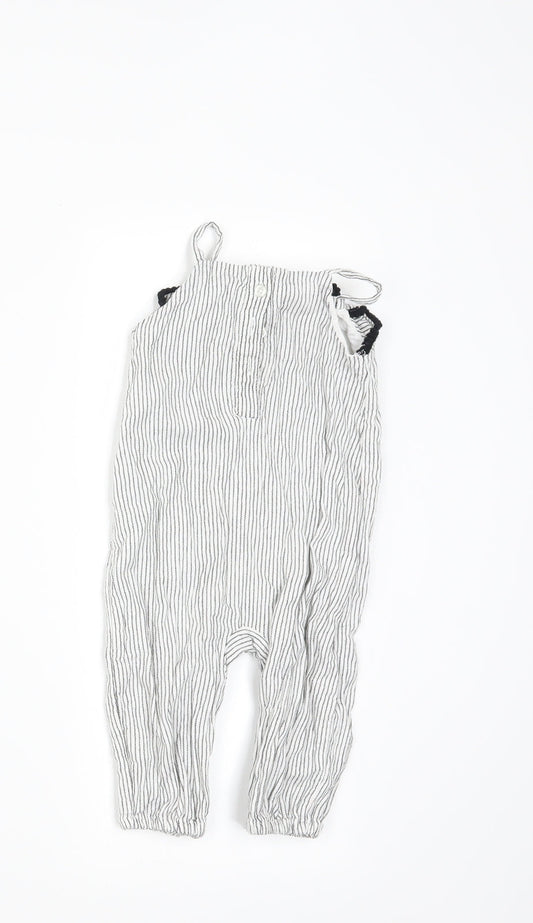 Matalan Girls White Striped Dungaree One-Piece Size 6-9 Months