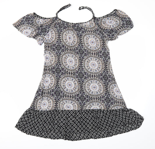 New Look Womens Black Argyle/Diamond Fit & Flare Size 10