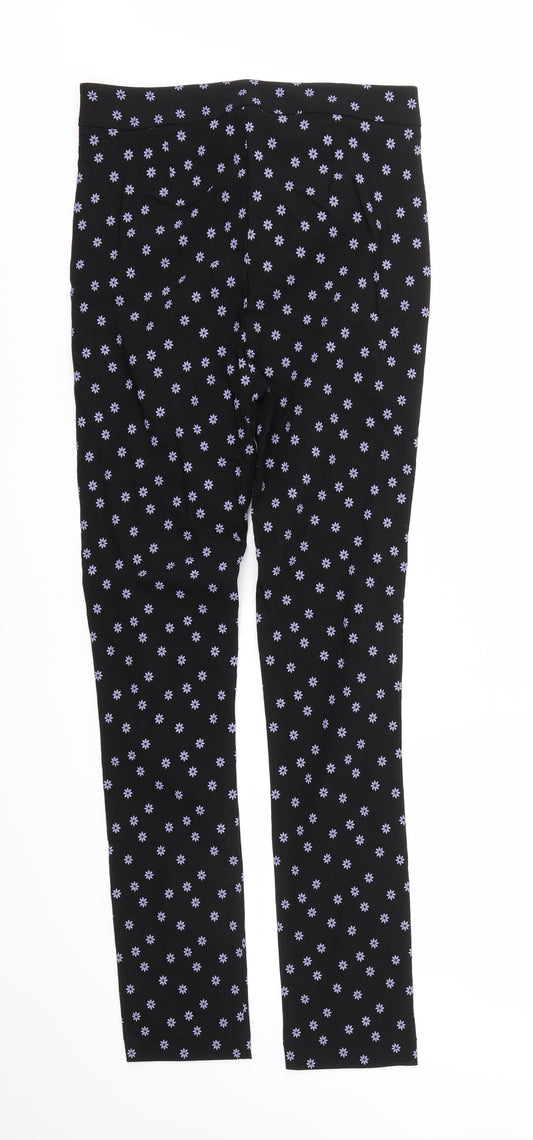Zara Girls Black Floral Capri Trousers Size M