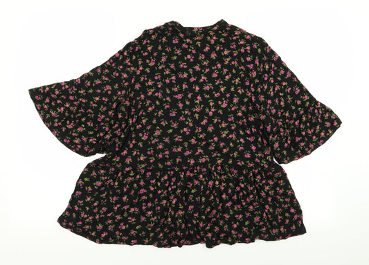 Boohoo Womens Black Floral Basic T-Shirt Size 6