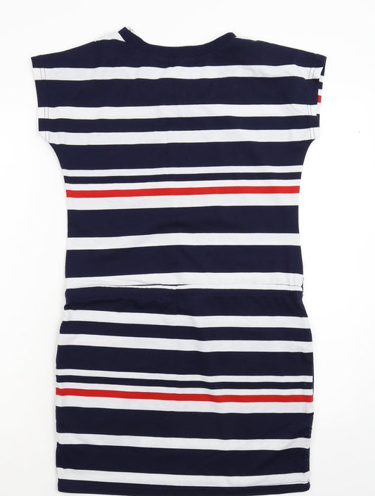 Fancy Qube Womens Blue Striped T-Shirt Dress Size L
