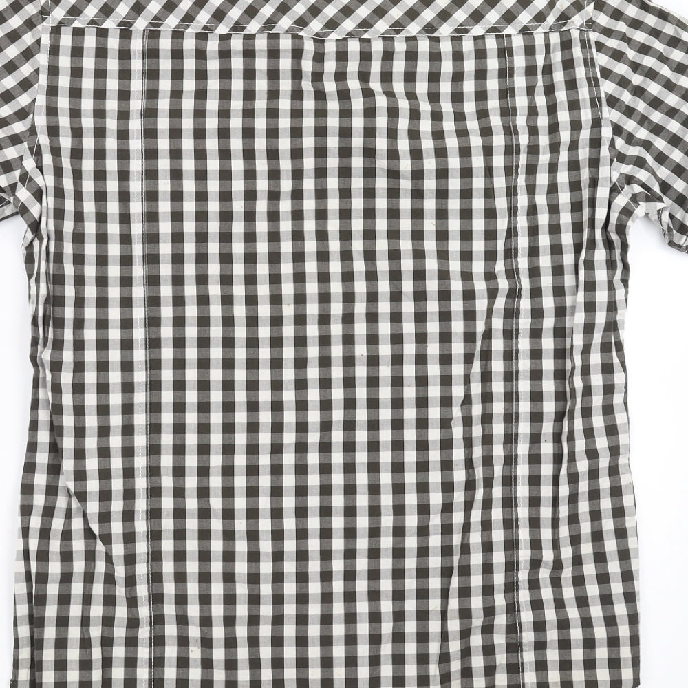 Brand and care label for ESPRIT men’s green check button-up, size L
