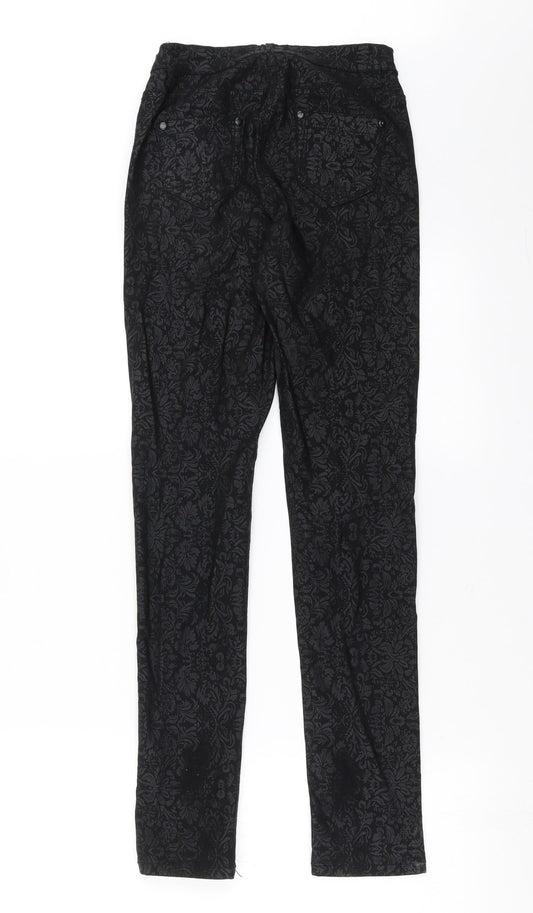 Ribbon Womens Black Floral Trousers Size 8 L29 in