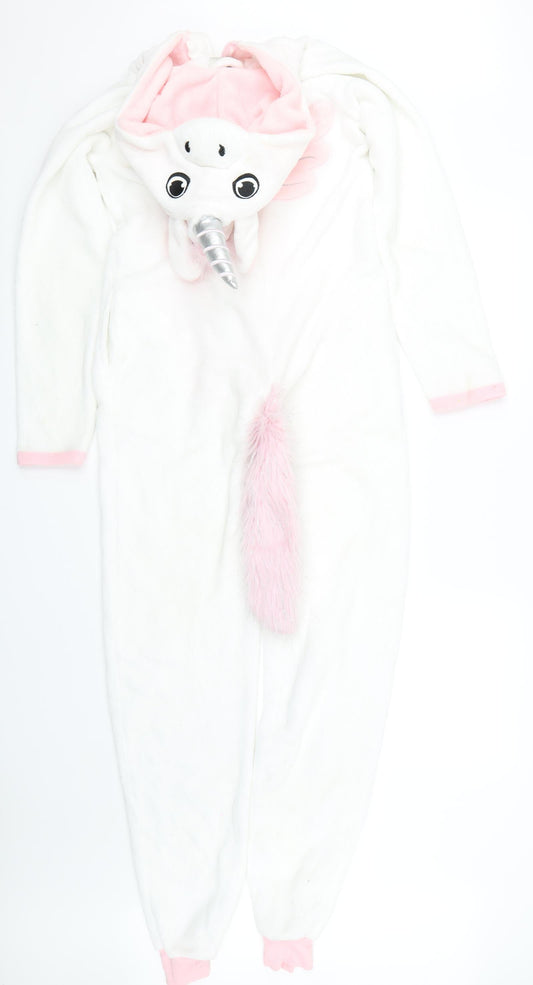 Love to lounge Girls White Animal Print Fleece Capri One Piece Size XS - Unicorn