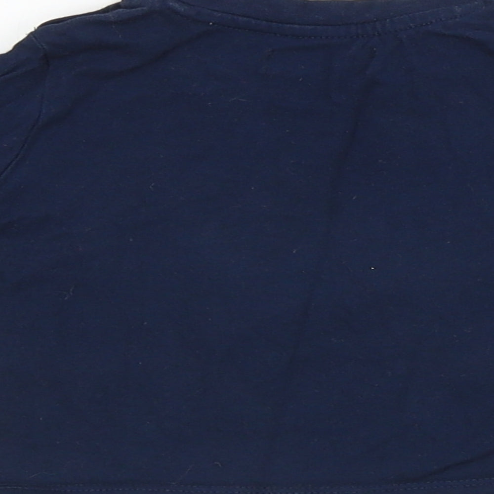 Brand and care label for Very girls’ blue basic t-shirt, size 6-9, months