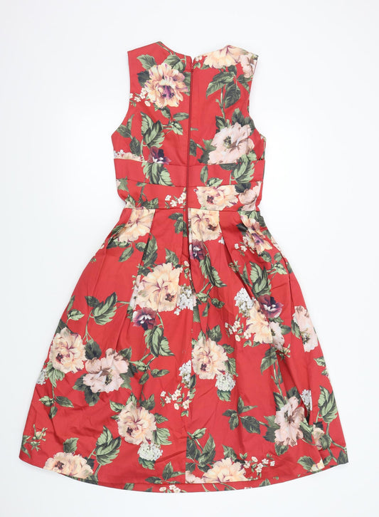 Miss Selfridge Womens Red Floral Fit & Flare Size 6