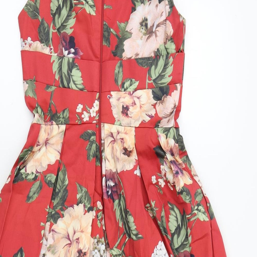 Miss Selfridge Womens Red Floral Fit & Flare Size 6