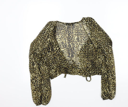 PRETTYLITTLETHING Womens Brown Animal Print Basic Blouse Size 8