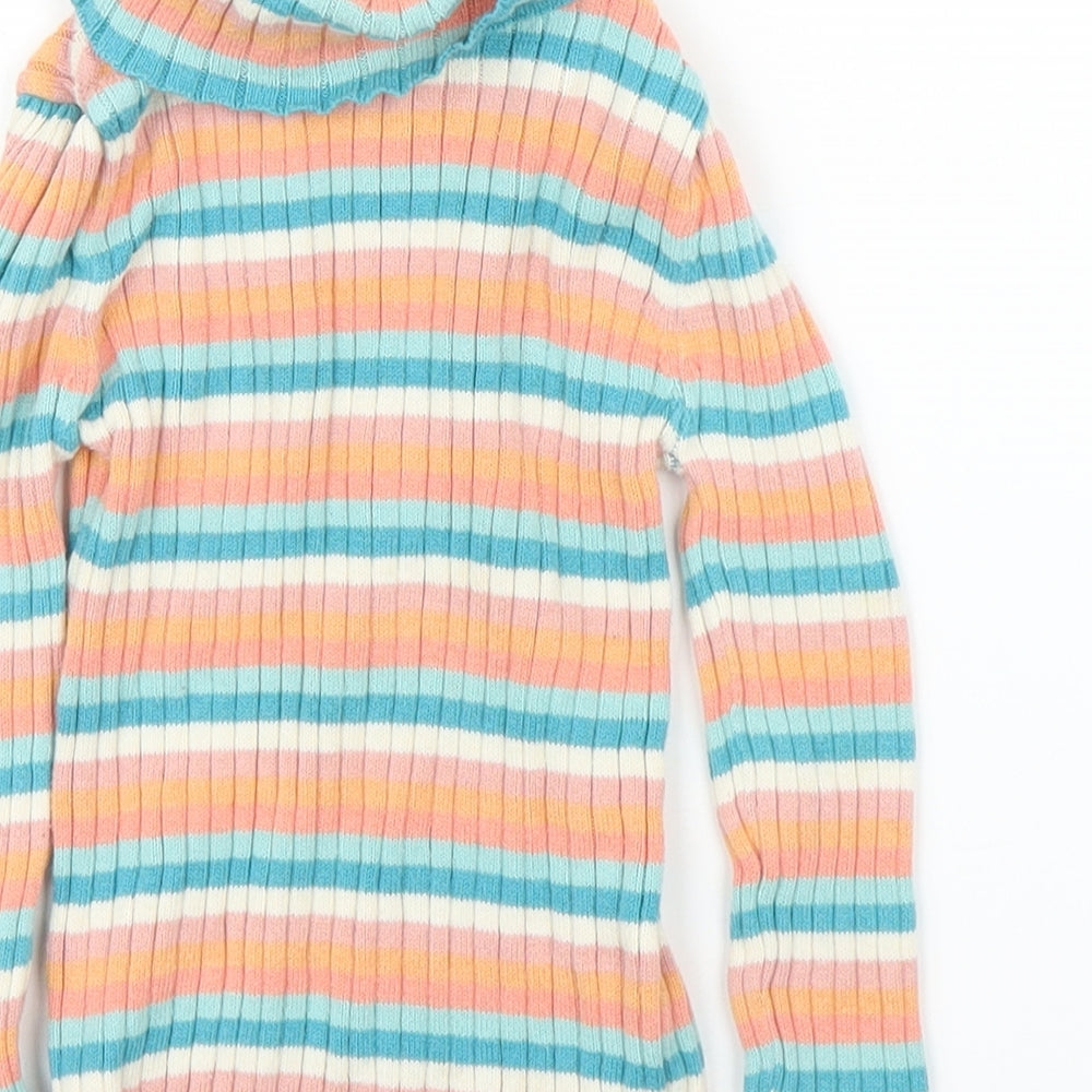Brand and care label for Tu girls’ orange striped jumper, size 18-24, months