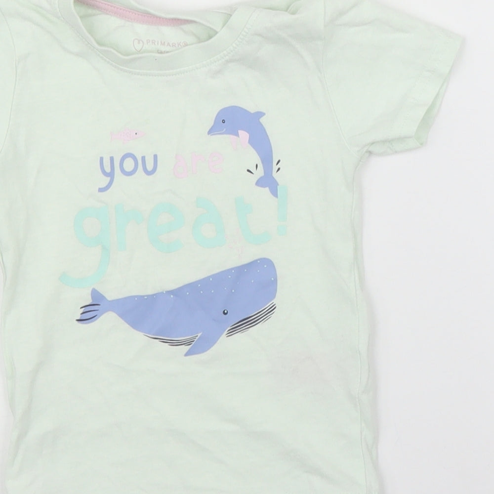 Brand and care label for Primark Baby Green Basic T-Shirt, size 12-18, Months