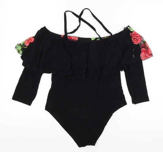 Select Womens Black Floral Bodysuit One-Piece Size 8