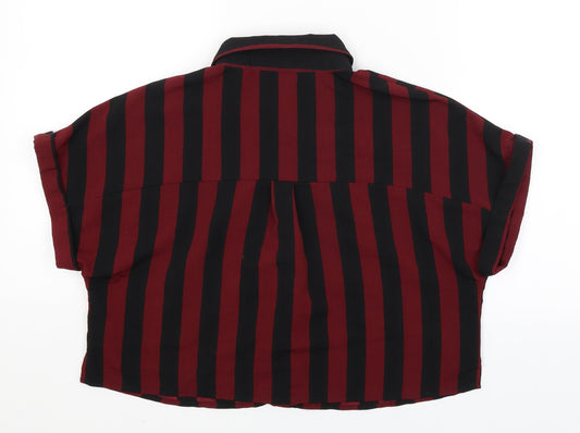 New Look Girls Red Striped Cropped Button-Up Size 14 Years